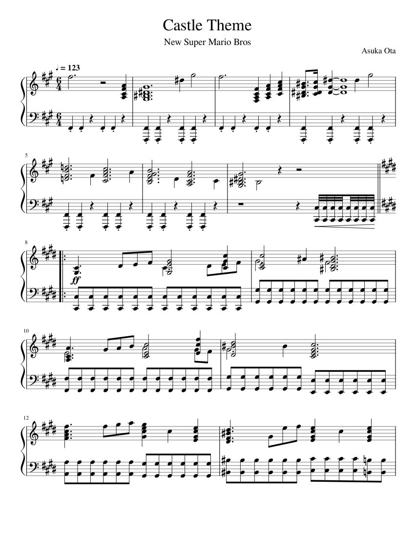 New Super Mario Bros Castle Theme Sheet Music for Piano (Solo ...