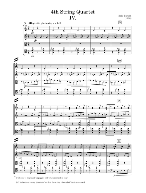 String Quartet No.4, Movement 4, Allegretto Pizzcato  – Béla Bartók