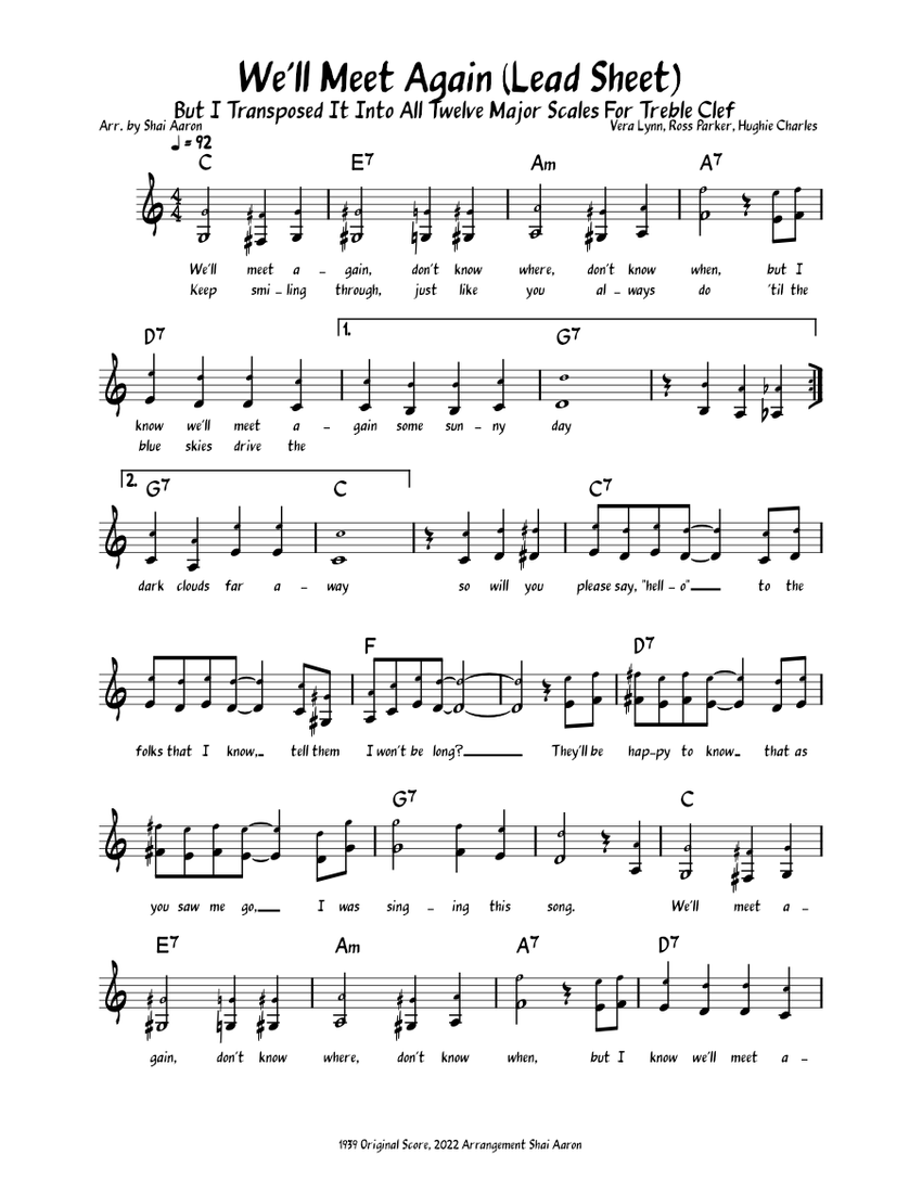 We'll Meet Again Vera Lynn (Lead Sheet) Sheet Music for Piano (Solo