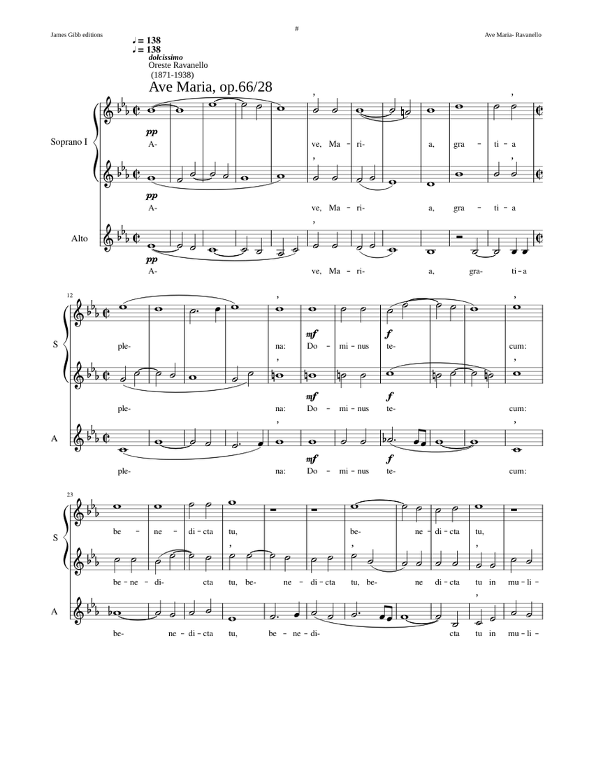 Ave Maria, op.66/28 - Oreste Ravanello Sheet Music for Alto