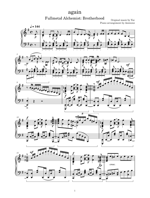 again (Fullmetal Alchemist: Brotherhood) - Animenz arr. (Shortened)