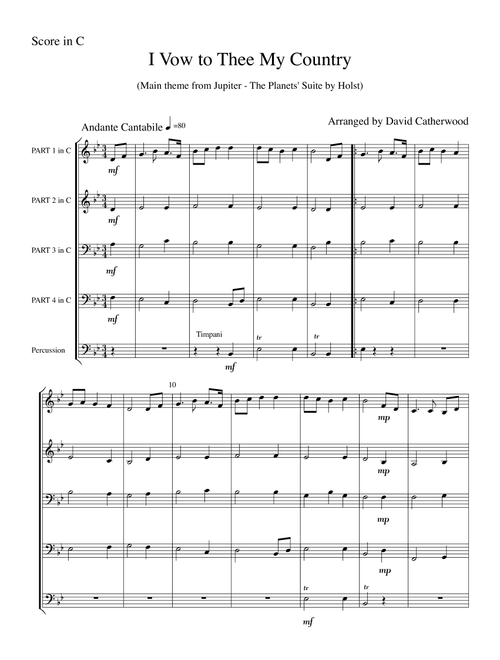 I Vow to Thee My Country (The main theme from Jupiter - The Planets by Holst) for flexible ensemble (Arr. David Catherwood) - Gustav Holst (Concert Band: Flex-Band)