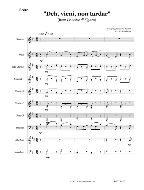 Deh vieni non tardar for soprano and small wind ensemble (Arr. Mark Armstrong) - W. A. Mozart (Woodwind Ensemble)