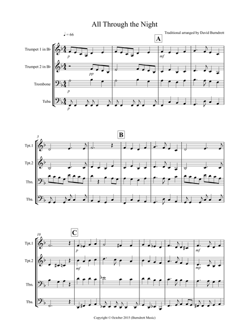 All Through the Night for Brass Quartet (Arr. David Burndrett) - Traditional (Brass Ensemble)
