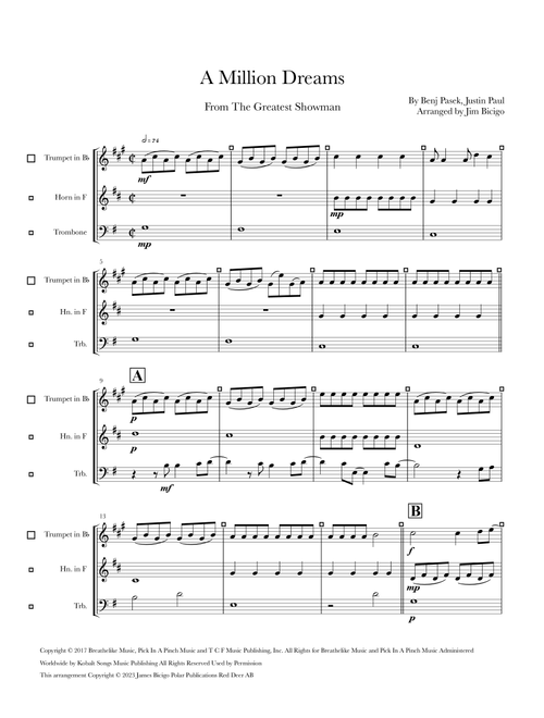 A Million Dreams (Arr. Jim Bicigo) - Pink (Brass Ensemble)