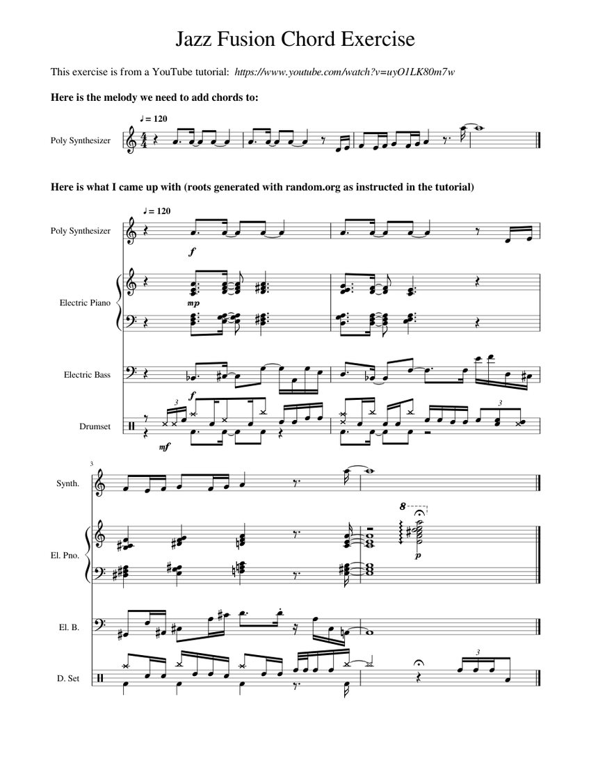 Jazz Fusion Chord Exercise 1 PLEASE CRITIQUE Sheet music for Piano Bass guitar Drum group Synthesizer Mixed Quartet Musescore
