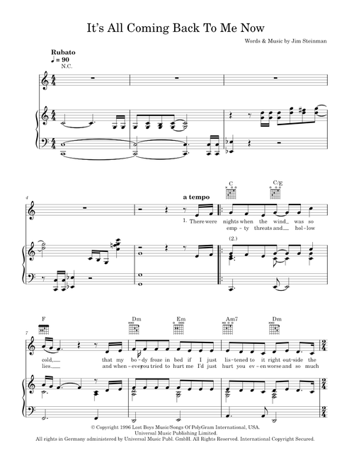 It's All Coming Back To Me Now - Celine Dion (Piano-Vocal-Guitar (Piano Accompaniment))