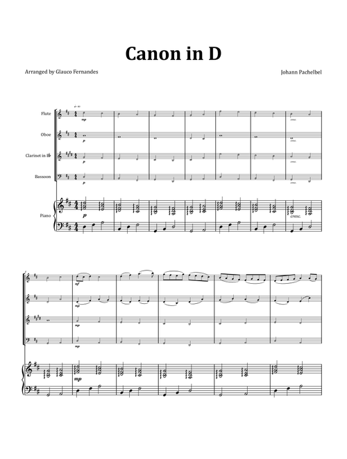 Canon by Pachelbel - Woodwind Quartet with Piano (Arr. Glauco Fernandes) - Johann Pachelbel (Woodwind Ensemble)