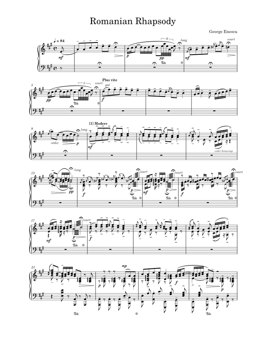 Romanian Rhapsody No. 1 (1909) - Solo Piano Sheet Music for Piano (Solo ...