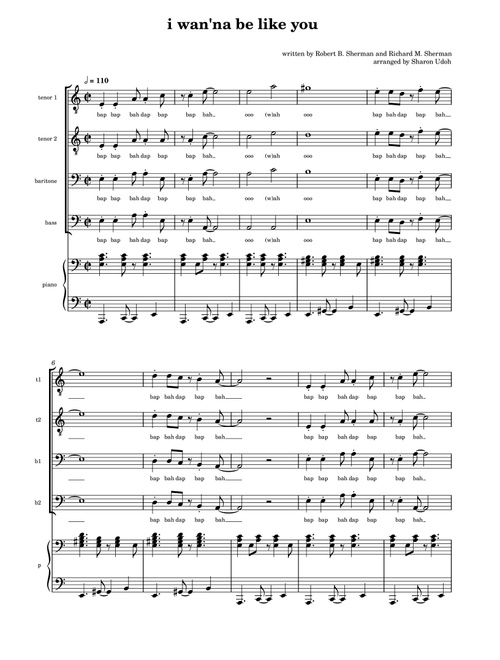 I Wan'na Be Like You (the Monkey Song) (Arr. Sharon Udoh) - Richard M. Sherman, Robert B. Sherman (Choral, TTBB)