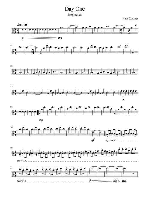 Interstellar - Day One Arrangement for Viola Solo