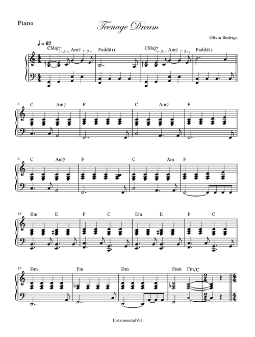 Teenage Dream (Arr. InstrumentalVal) - Olivia Rodrigo (Piano Solo)