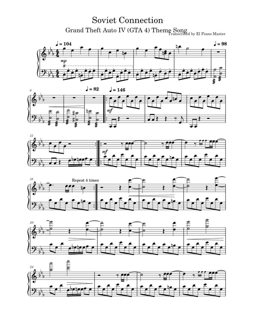 GTA IV Theme - Soviet Connection Sheet Music for Piano (Solo ...