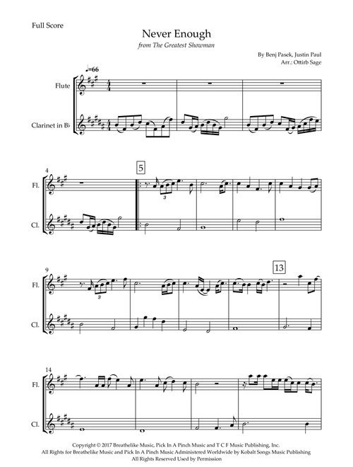Never Enough (Arr. Ottirb Sage) - The Greatest Showman Ensemble (Instrumental Duet)