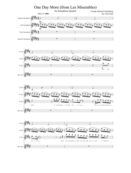 One Day More for Saxophone Quartet