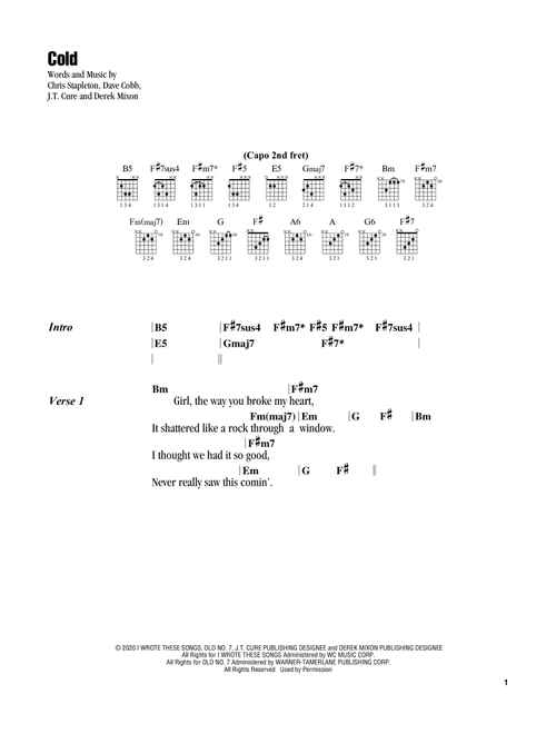 Cold - Chris Stapleton (Guitar Chords-Lyrics)