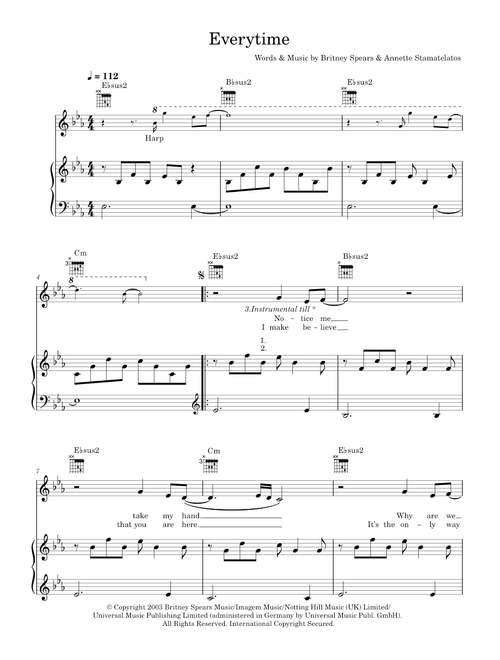 Everytime - Britney Spears (Piano-Vocal-Guitar (Piano Accompaniment))