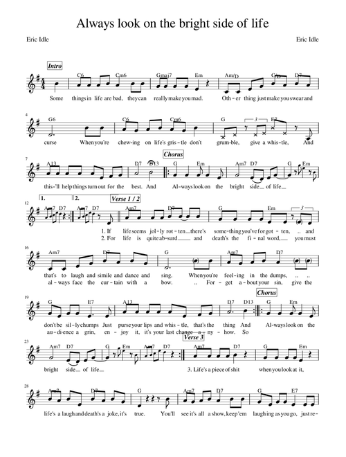 Always look on the bright side of life (lead sheet)
