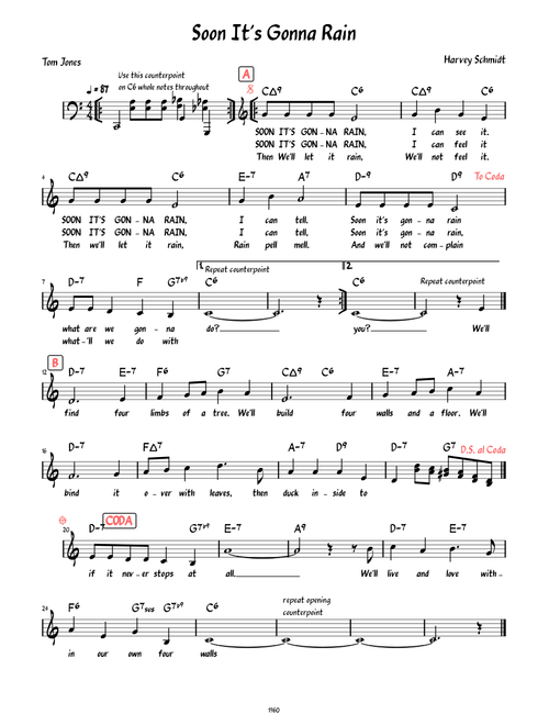 Soon It's Gonna Rain (Lead sheet with lyrics )