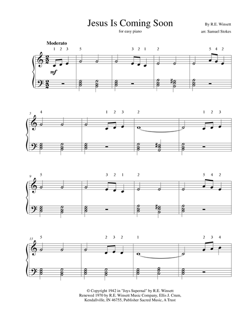 Jesus Is Coming Soon (Arr. Samuel Stokes) - R.E. Winsett (Easy Piano)