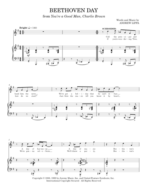 Beethoven Day - Andrew Lippa, You're A Good Man, Charlie Brown Musical (Piano Vocal)