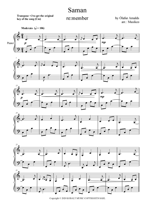 Saman (Arr. Musikeo) - Olafur Arnalds (Piano Solo)