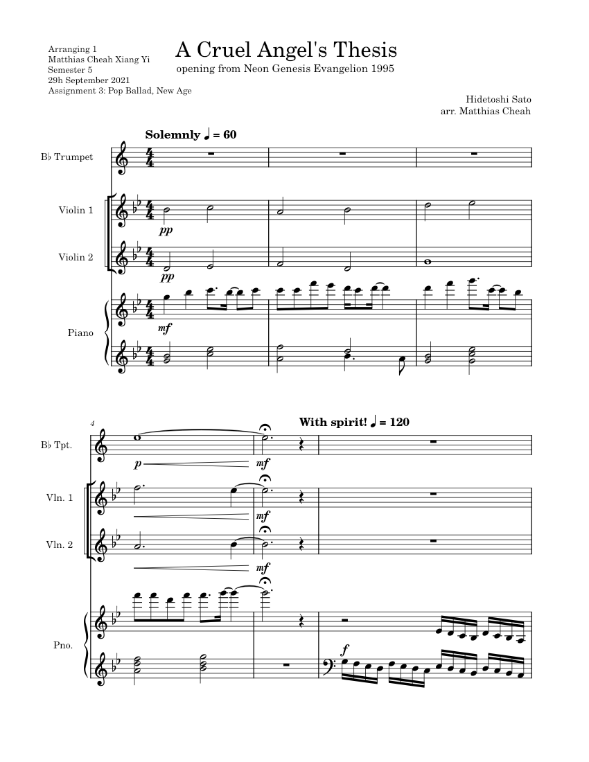 a cruel angels thesis trumpet sheet music
