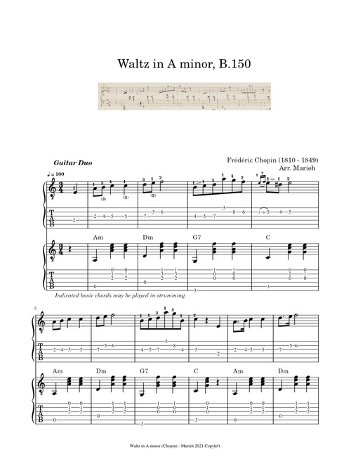 Waltz in A minor, B.150 – Frédéric Chopin (1810 - 1849) - Tab