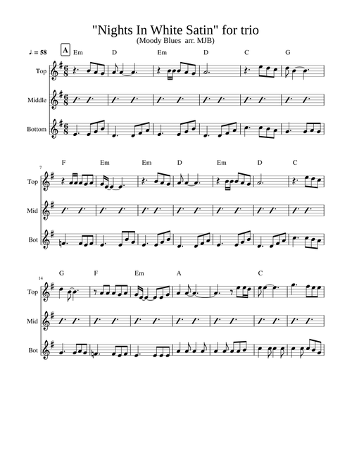 "Nights In White Satin" for trio (Moody Blues arr. MJB)