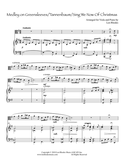 Tannenbaum - Greensleeves - Sing We Now of Christmas - a medley for Viola and Piano (Arr. Len Rhodes) (Viola and Piano)