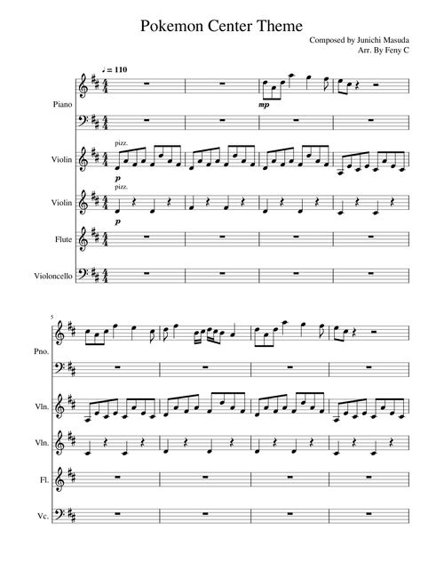Pokemon Center Theme - Piano, 2 Violin, Cello, Flute