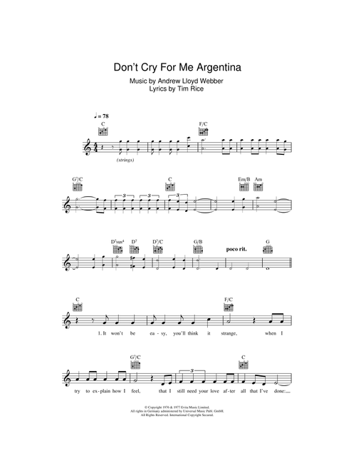 Don't Cry For Me Argentina (from Evita) - Madonna (Lead Sheet - Fake Book)