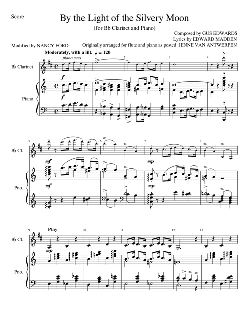 By the Light of the Silvery Moon – Gus Edwards (Bb Clarinet and Piano)