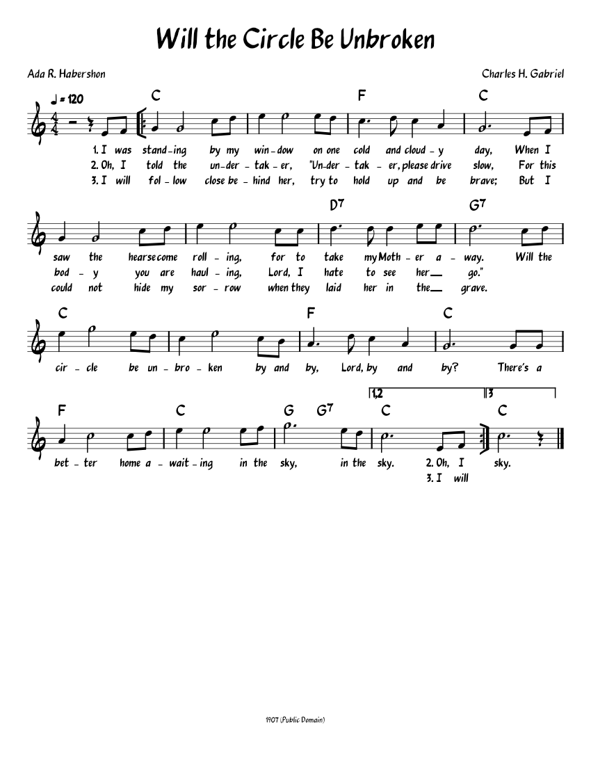 Will the Circle Be Unbroken (Lead sheet with lyrics ) Sheet Music with ...