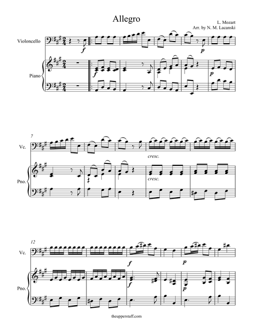Allegro (Arr. Nick Lacanski) - Mozart, Leopold (Cello and Piano)