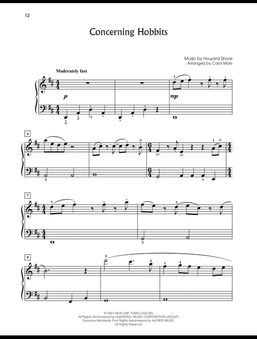 Concerning Hobbits (from The Lord Of The Rings: The Fellowship Of The Ring) (arr. Carol Matz) - Howard Shore (Big Note Piano)