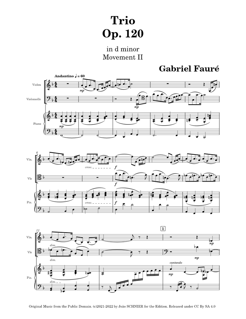 Piano Trio, Op.120 : Mvt 2 – Gabriel Fauré Sheet Music for