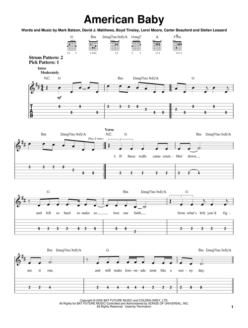 American Baby - Dave Matthews Band (Easy Guitar with TAB)