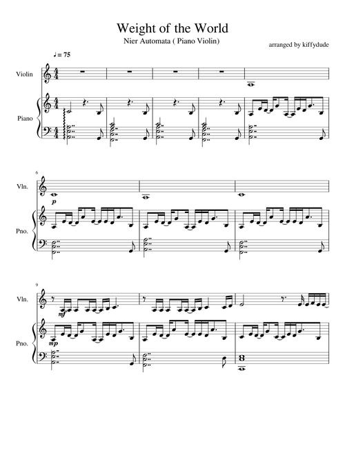 Nier Automata OST- Weight of the world for Piano and Violin