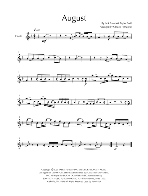 August (Arr. Glauco Fernandes) - Taylor Swift (Flute Solo)