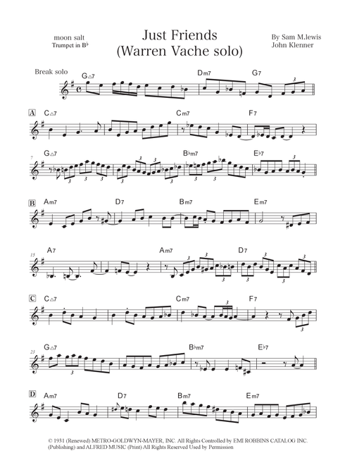 Just Friends(inBflat) (Arr. moon salt) - Warren Vache (Trumpet Solo)