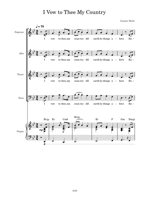 I vow to thee, my country, H.148 – Gustav Holst I Vow to Thee My Country