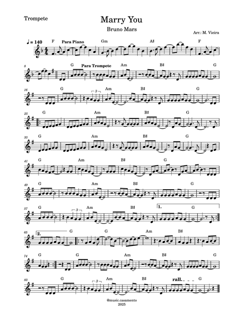 Marry You (Arr. M. Vieira) - Bruno Mars (Trumpet Solo)