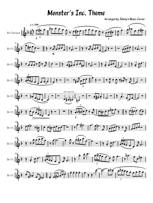 Monsters Inc. Theme // Bb Clarinet