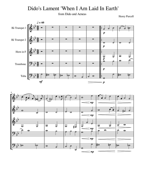Dido's Lament - "When I am laid in Earth" (Arr. CBQarrangements) - Henry Purcell (Brass Ensemble)