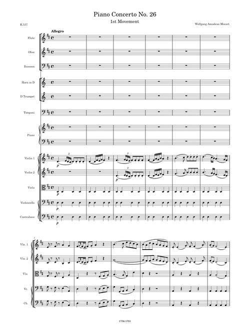 Piano Concerto No. 26 in D Major "Coronation", K.537, 1st Movement (Allegro) – W. A. Mozart