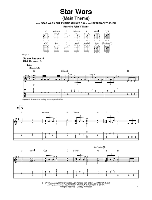 Star Wars (Main Theme) - John Williams (Easy Guitar with TAB)