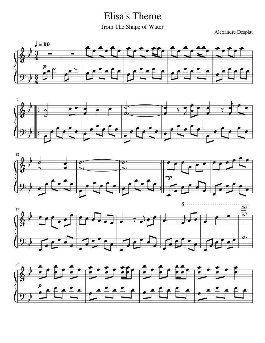 Elisa's Theme – Alexandre Desplat from The Shape of Water Sheet