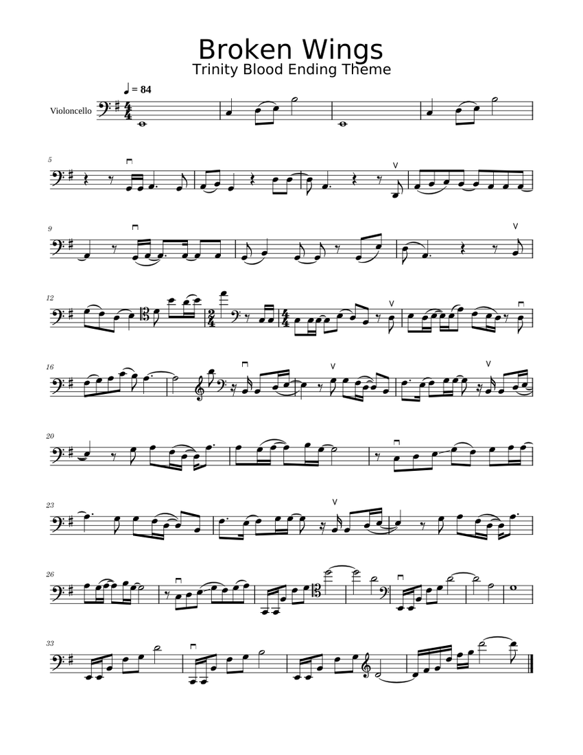 Broken Wings Tane Tomoko Sheet music for Cello (Solo)