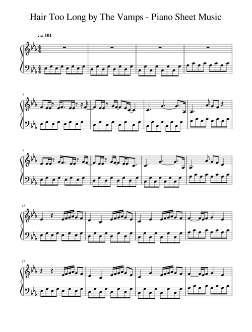 Hair Too Long by The Vamps - Piano Sheet Music